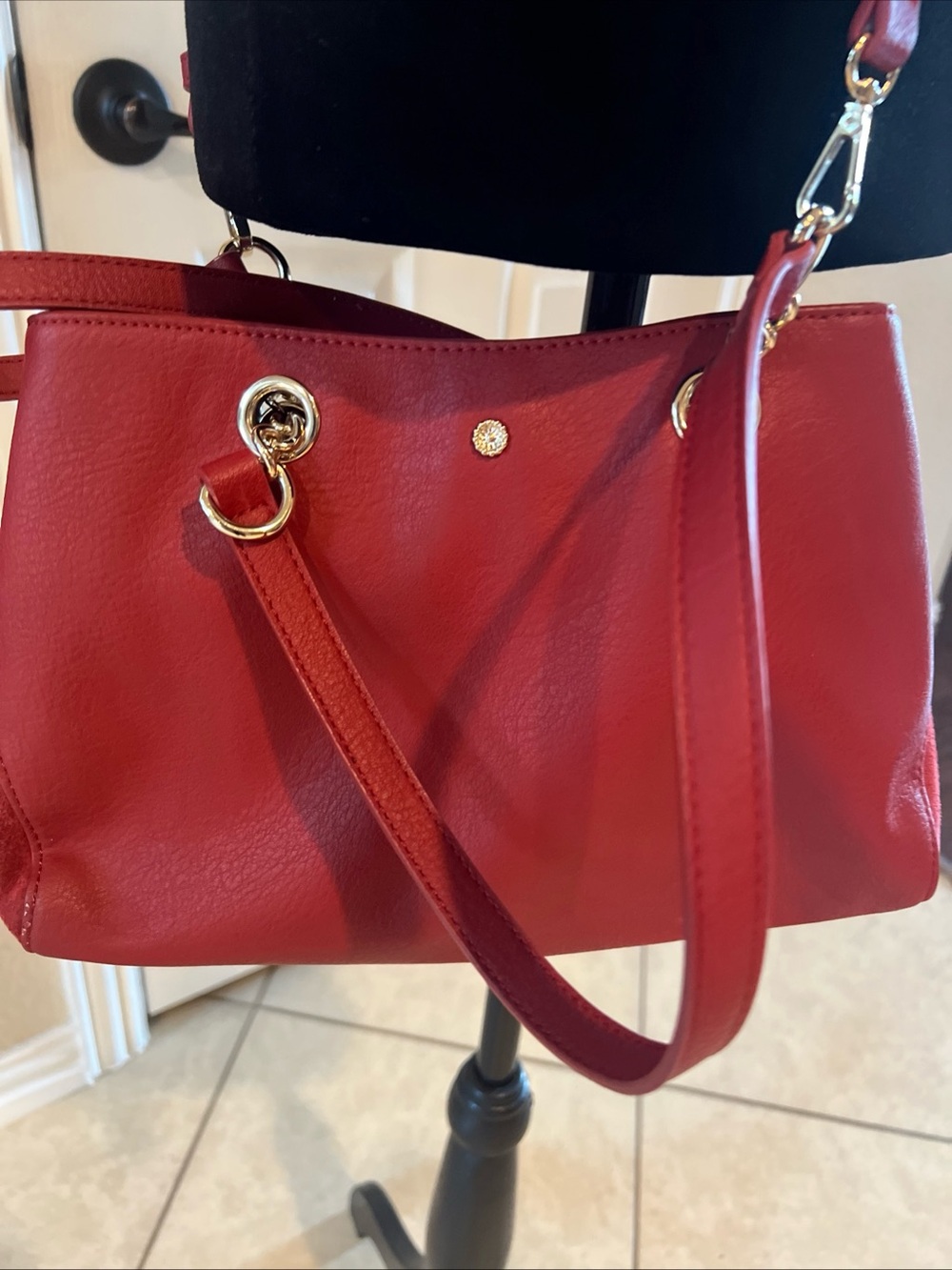 LC Lauren Conrad Crimson Red Satchel Crossbody Handbag Shoulder Bag Gold Chain